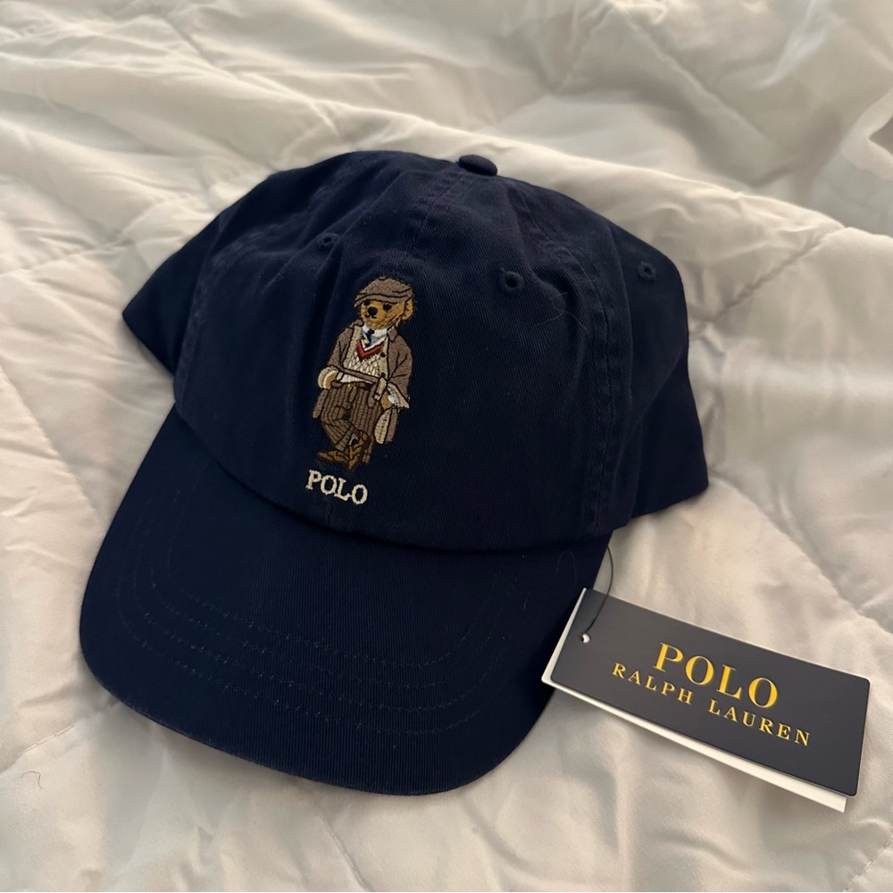 Polo Ralph Lauren Bear Chino Baseball Cap w/ Leather Strap | Navy Blue | New